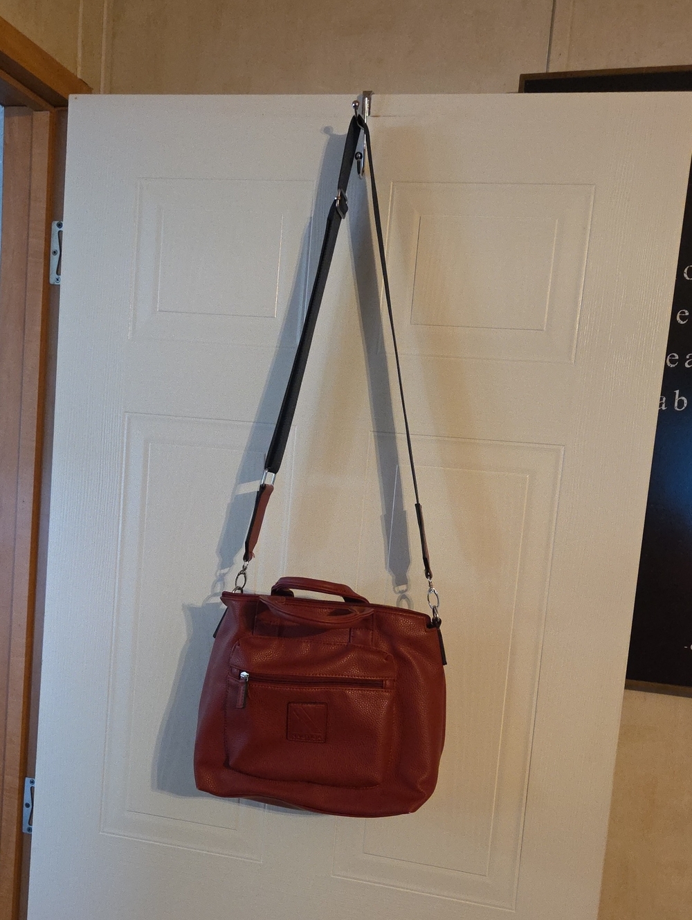 Nautica Dark Red Faux Leather Shoulder Bag with Black Strap